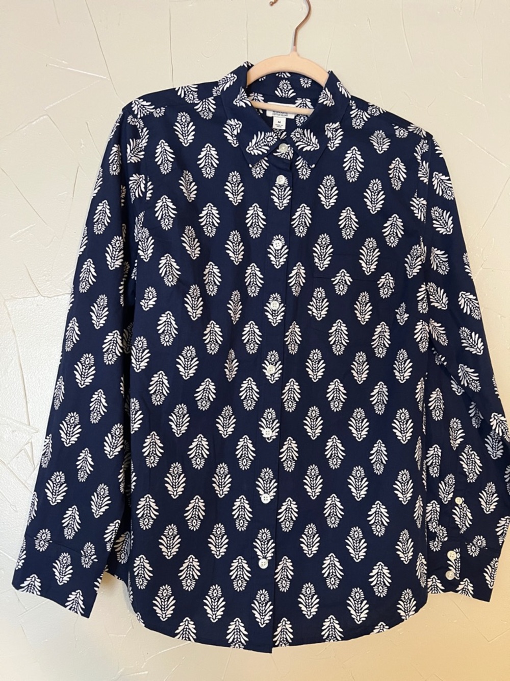 J.Crew Blue White‎ Block Print Button Down Shirt Medium Cotton Blend